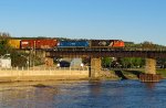 CN 9418 leads 559 on the Rimouski river bridge